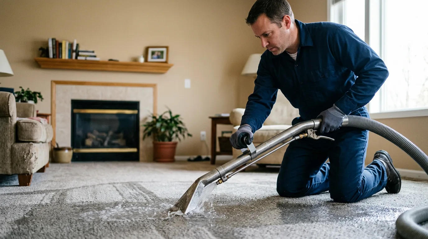 Water damage restoration technician working near New Suffolk, NY